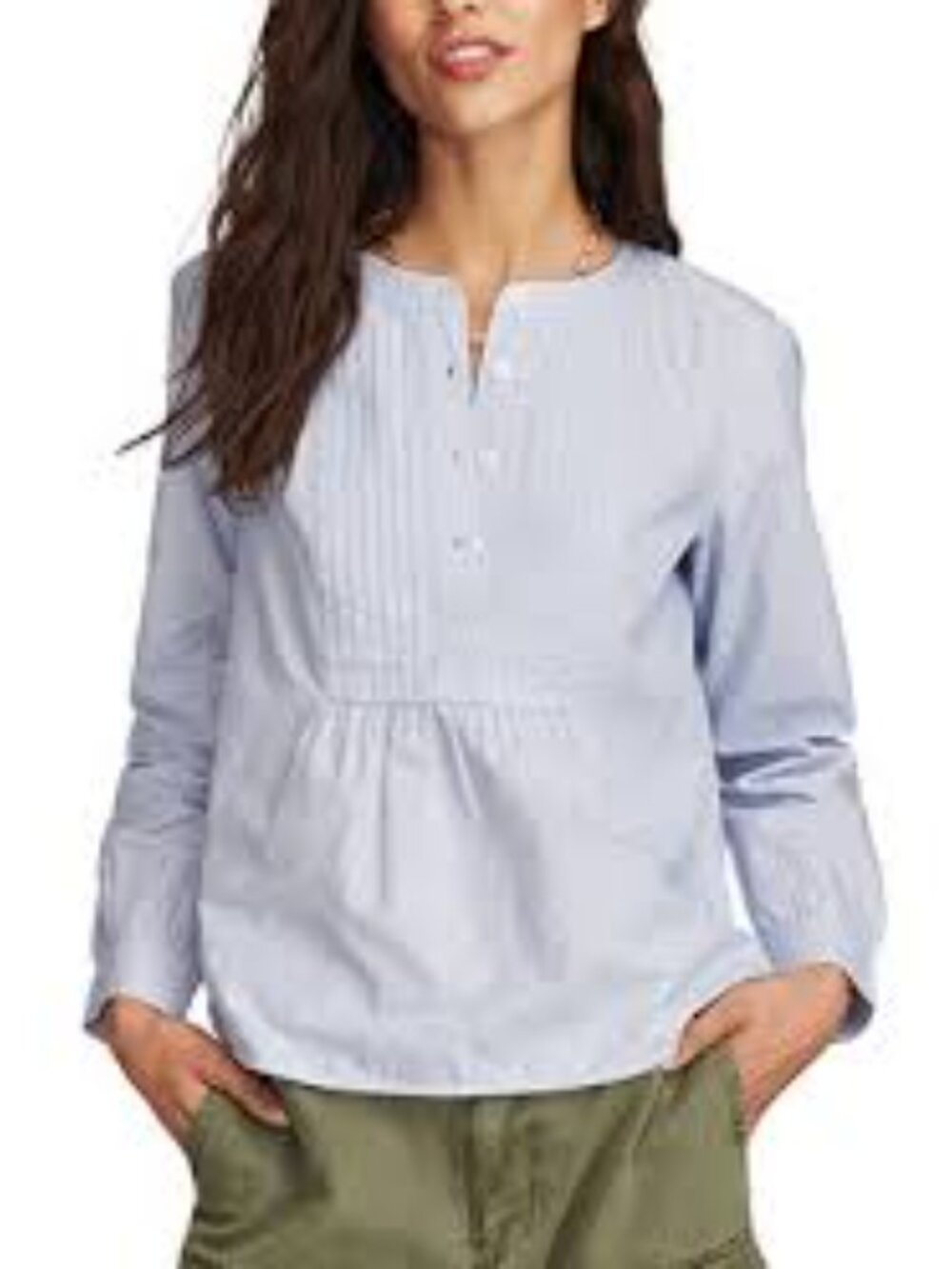 Women's Striped Cotton Pintuck-Bib Blouse